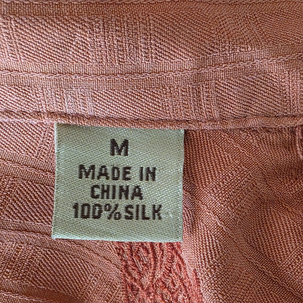 Tommy Bahama 100% Silk Orange Embroidered Pineapple Palm Tree Camp Shirt - M - Picture 13 of 13